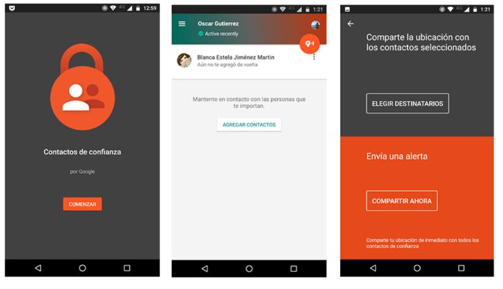Interfaz sencilla de Contactos de confianza